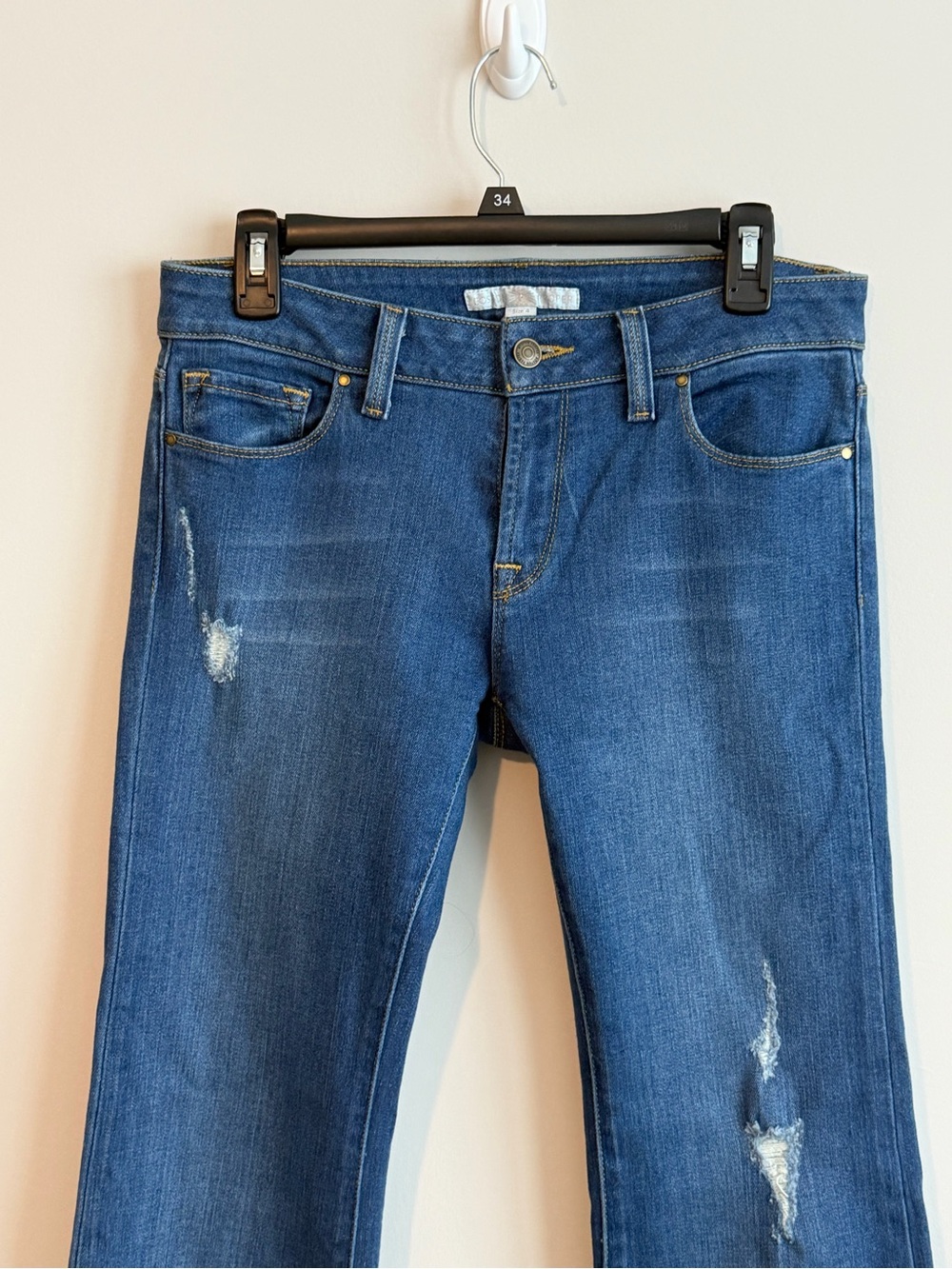 Boston Proper Flare Leg Distressed Denim Jeans Women’s Size 4 Blue Stretch - Picture 3 of 7
